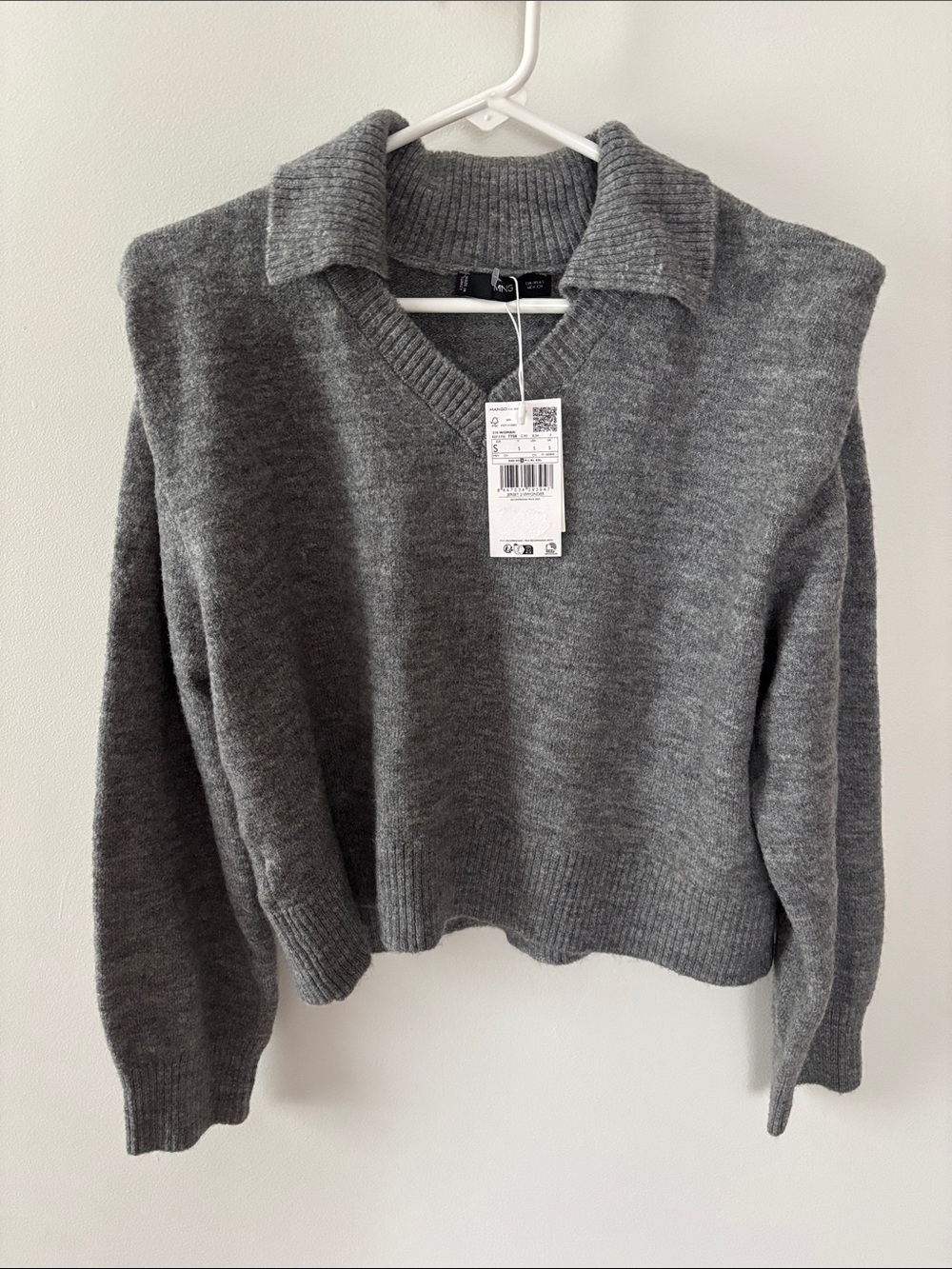 Mango Grey V‑Neck Collared Women's Sweater